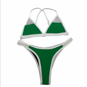 Hoaka swimwear weslie green top hip mesh bottoms